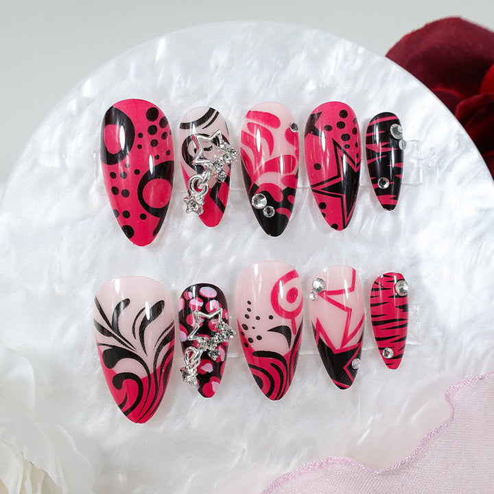Nail art set with playful patterns and rhinestone embellishments Stornfield