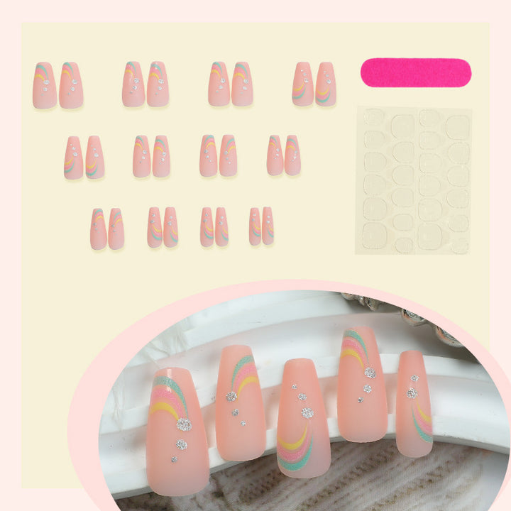 Artistic Press-On Nail Set with Colorful Wave Patterns Stornfield