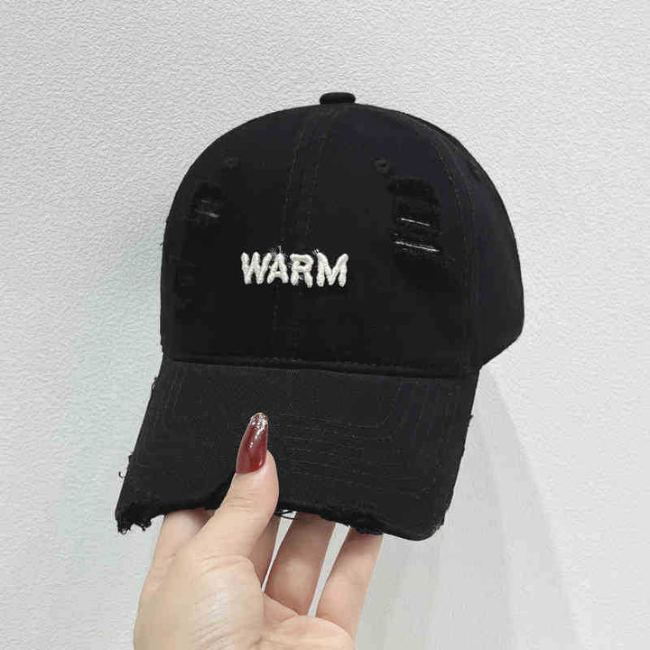 Women's Distressed Cotton Cap with Embroidered Message Stornfield