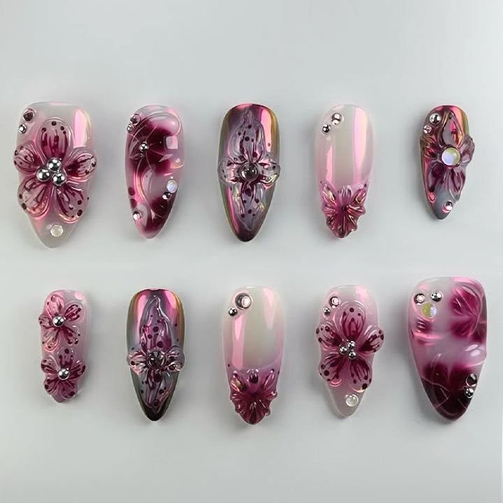 Acrylic nail set with elegant flower decorations Stornfield