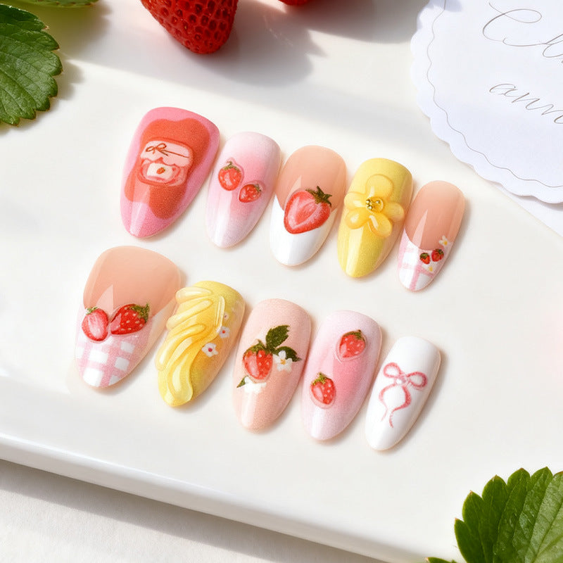 Charming Strawberry-Themed Press-On Nail Art Set Stornfield