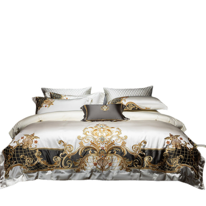 Luxury Embroidered Satin Duvet Cover Set with Decorative Pillow Shams