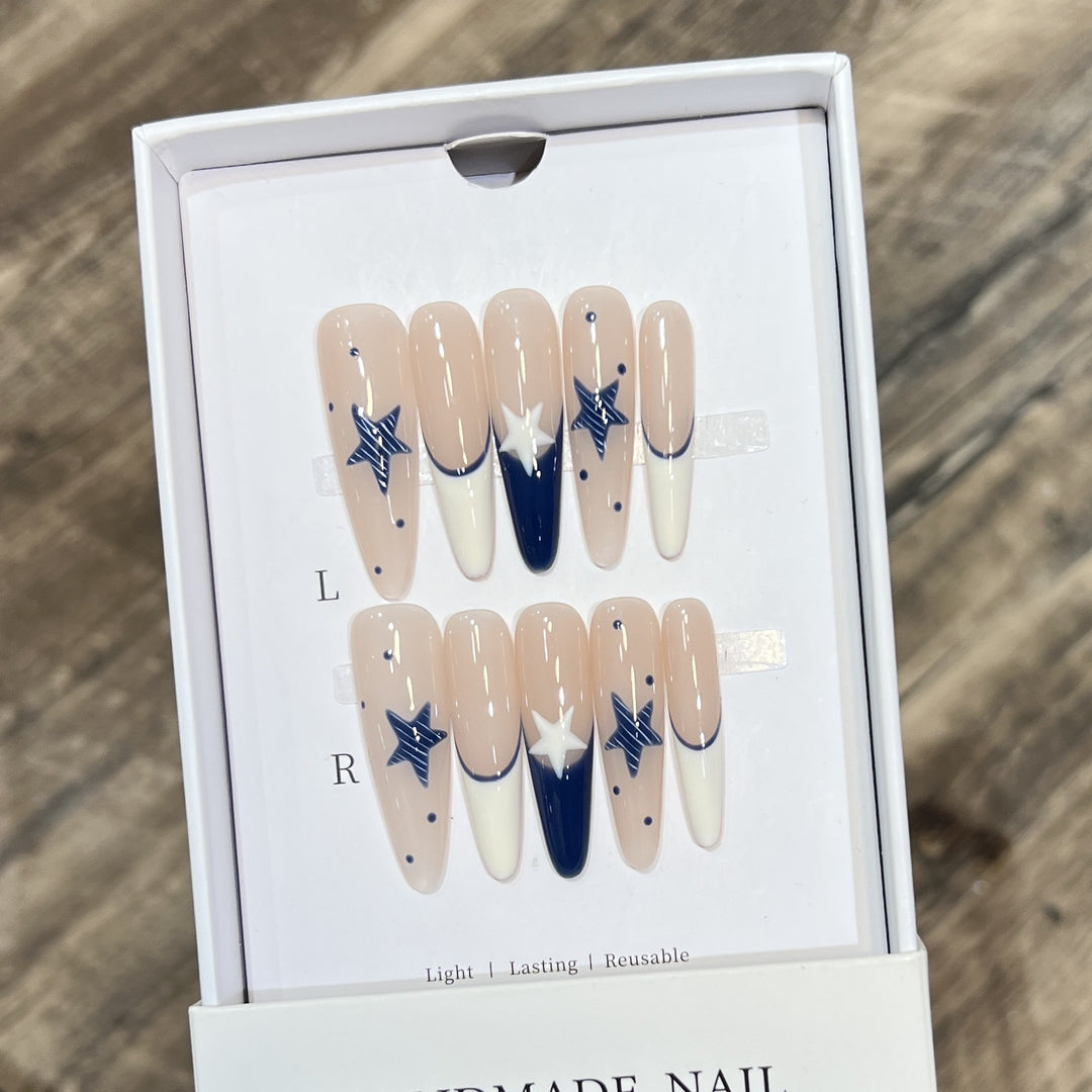 Artistic Stiletto Press-On Nail Set with Celestial Design Stornfield