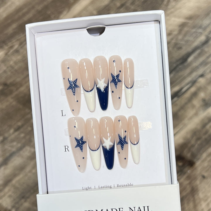 Artistic Stiletto Press-On Nail Set with Celestial Design Stornfield
