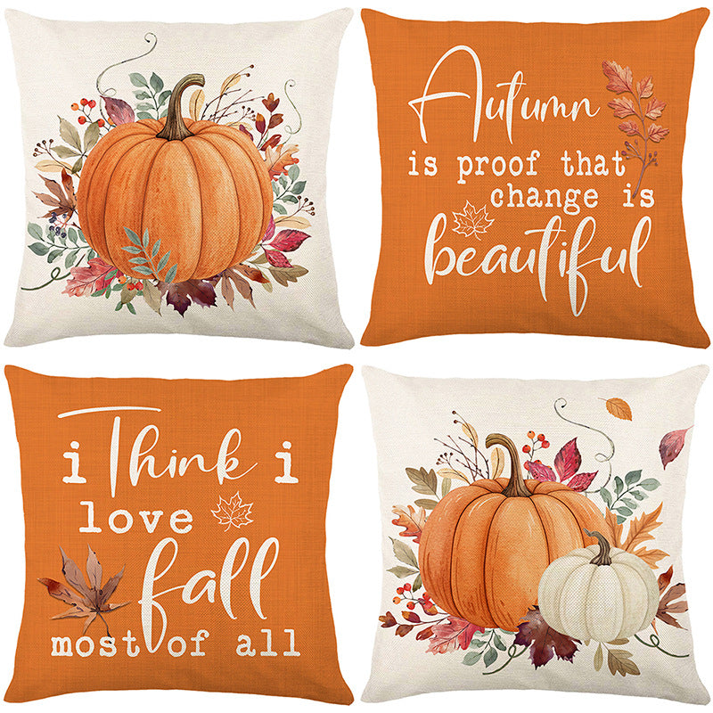 Autumn Linen Accent Throw Pillow with Seasonal Script Print