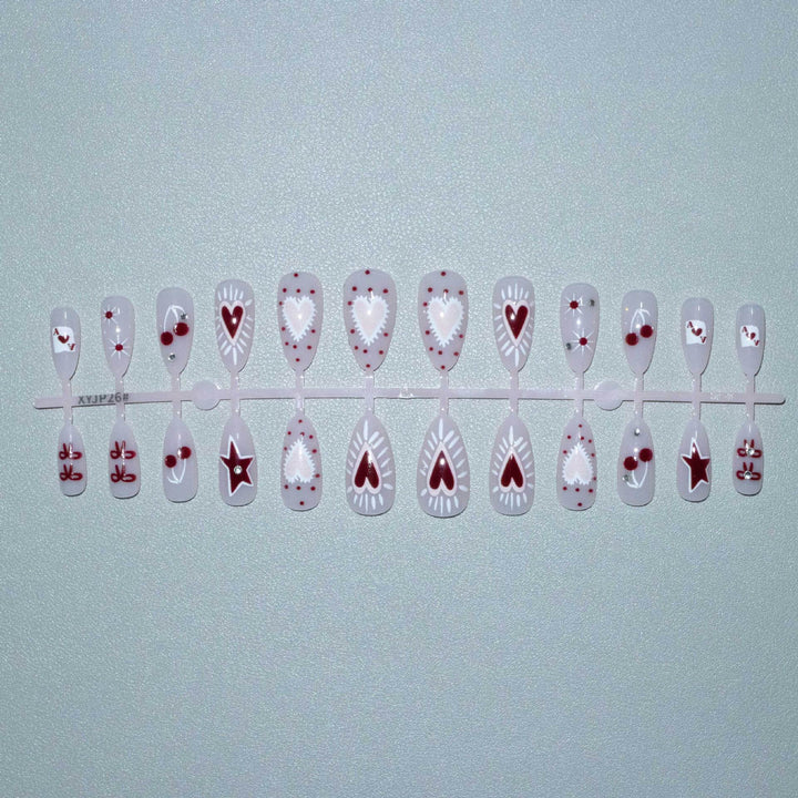 Artistic Heart and Cherry Nail Art