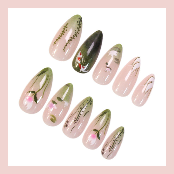 Acrylic nail set with floral designs and elegant accents Stornfield