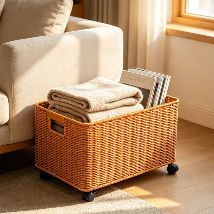 Storage Rolling Wicker Basket Stornfield