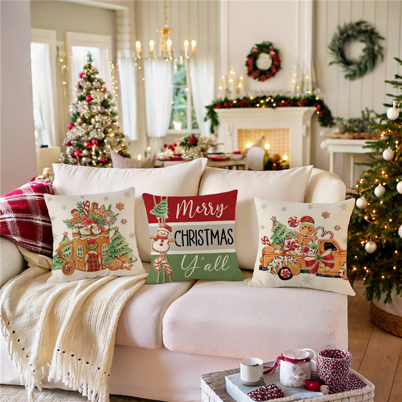 Multi-Piece Festive Cotton-Linen Decorative Throw Pillow Covers