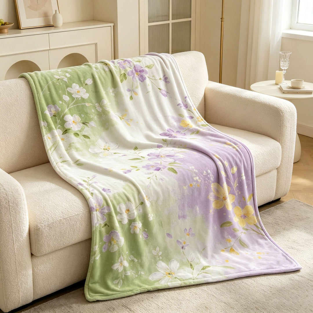 Floral Patterned Fleece Throw Blanket