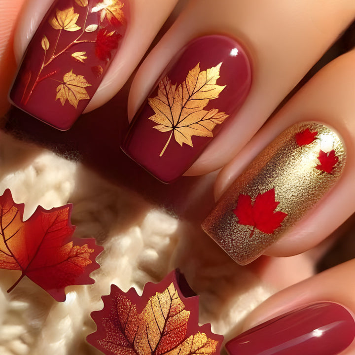 Artistic Fall-Themed Press-On Nail Art Stornfield