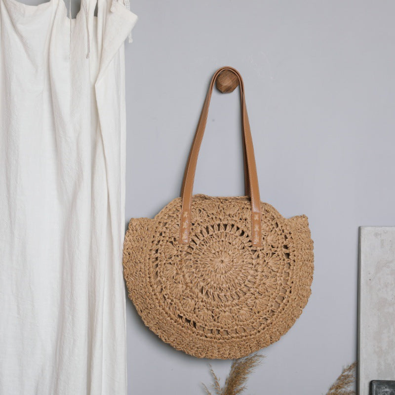 Basket bag with leather handles and colorful design Stornfield