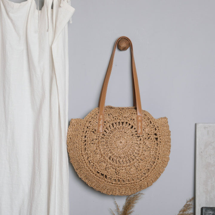 Basket bag with leather handles and colorful design Stornfield