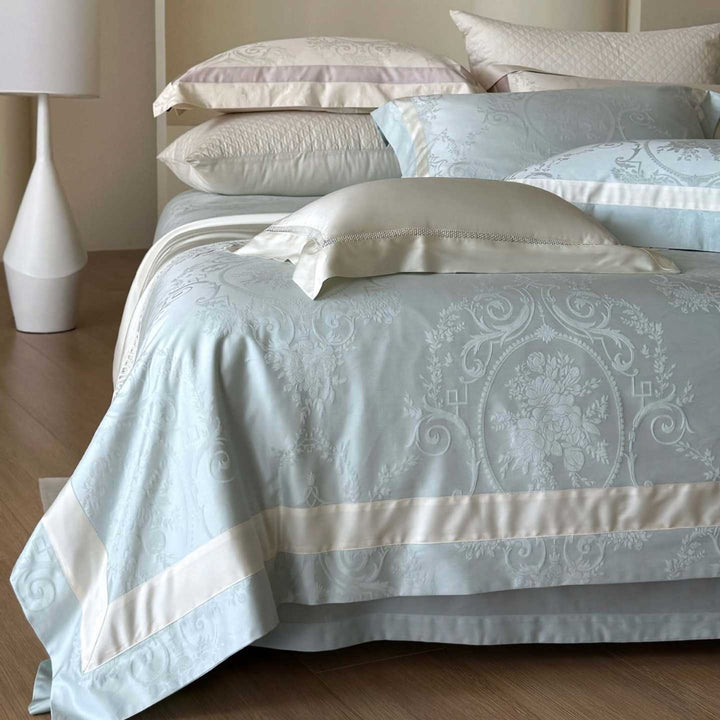 Jacquard Medallion Damask Cotton-Sateen Duvet Cover Set with Satin Border