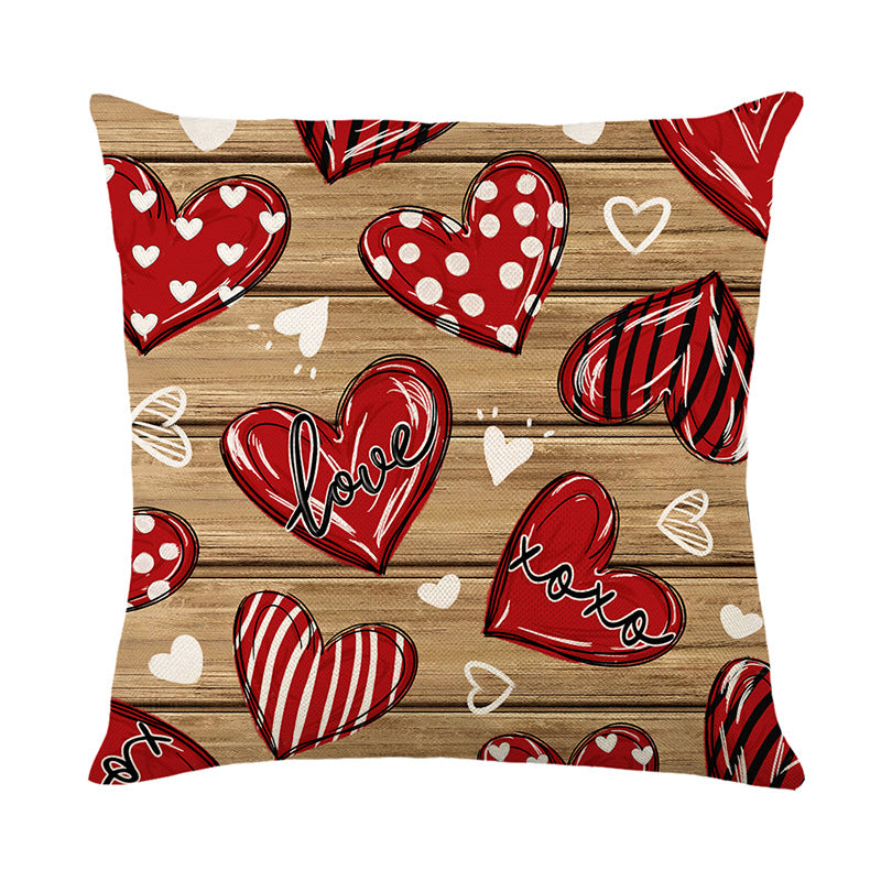 Decorative Square Throw Pillow Cover with Script 'Loved and Blessed' Print and Buffalo-Check Bow Accent