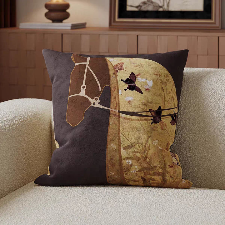 Artistic Horse-Themed Decorative Pillow