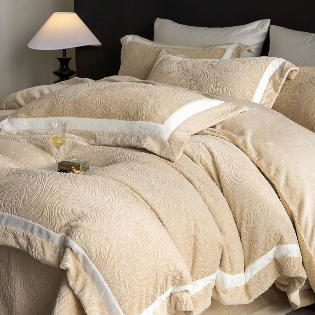Embroidered Cotton Sateen Duvet Cover Set with Pintuck Panels and Pillow Shams