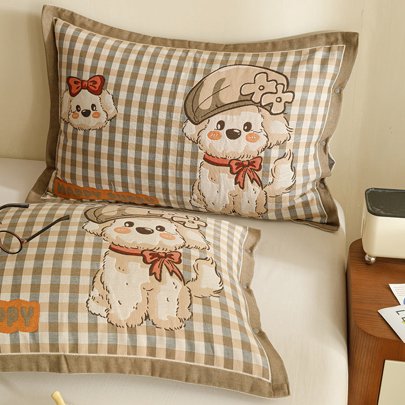 Children's and Youth Pillowcase Set with Cute Pet Design, Heart Print and Button Closure