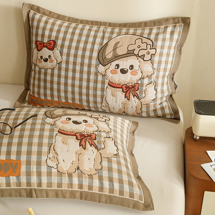 Children's and Youth Pillowcase Set with Cute Pet Design, Heart Print and Button Closure