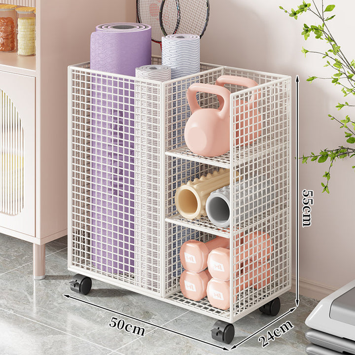 Rolling Mesh Fitness Equipment Organizer Cart with Vertical Yoga Mat Holder and Lockable Casters