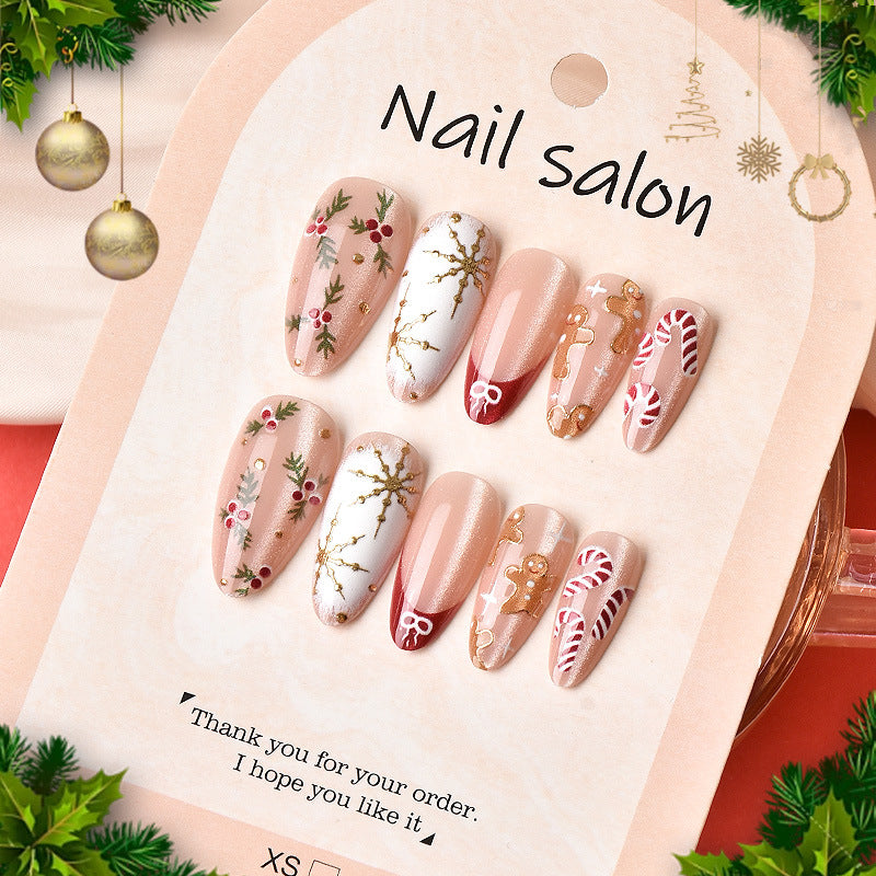 Artistic Gingerbread-Themed Press-On Nail Art Set Stornfield