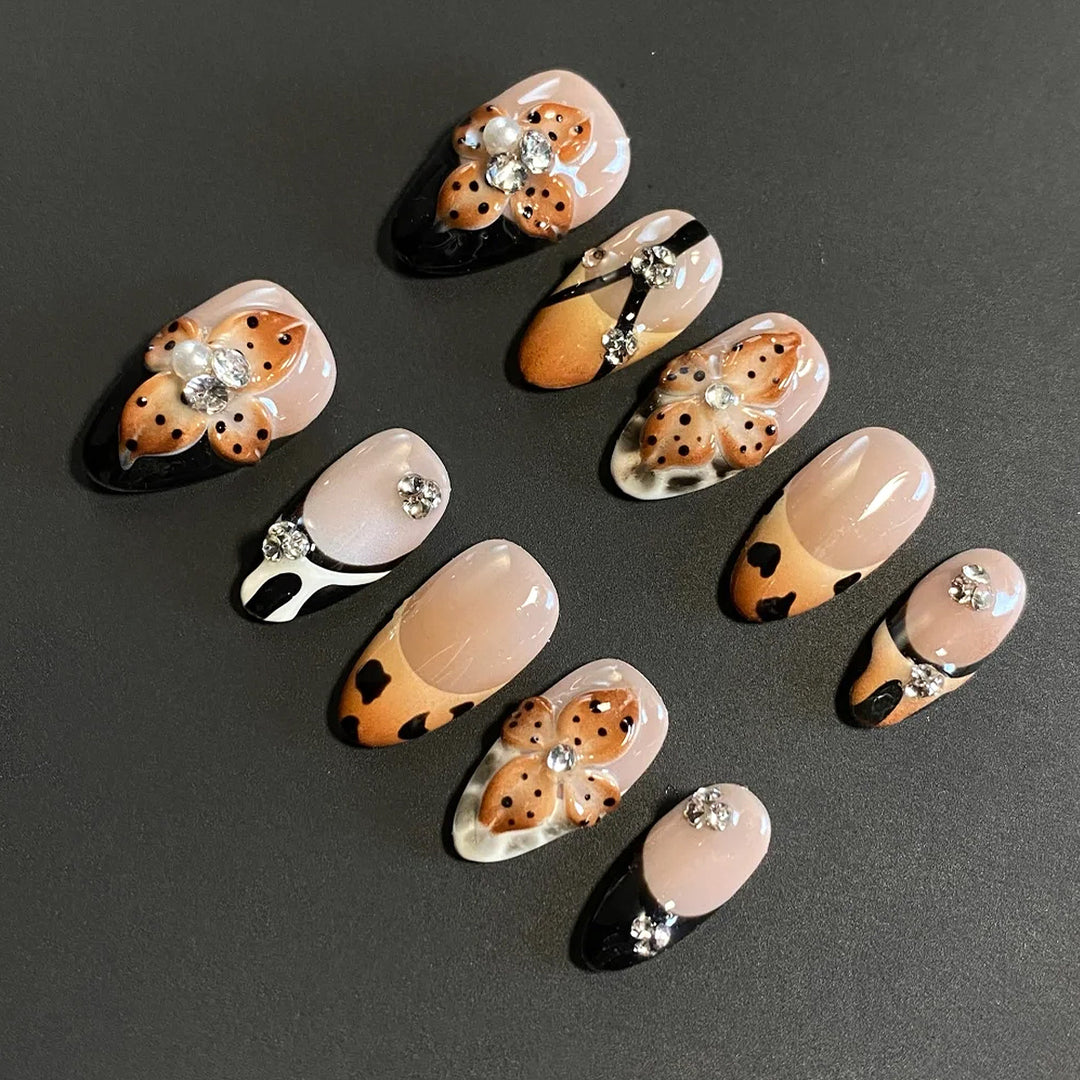 Artistic Floral and Leopard Design Press-On Nail Set Stornfield