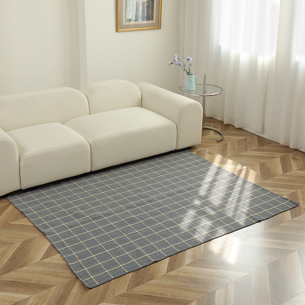 Flat-woven striped living room rug with low pile and non-slip backing