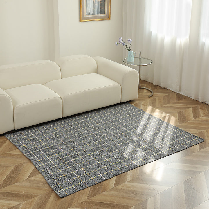 Flat-woven striped living room rug with low pile and non-slip backing