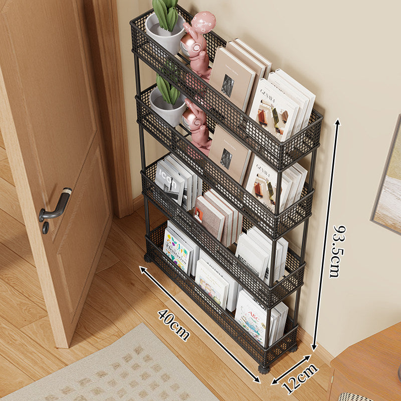 Slim Four-Tier Metal Mesh Narrow Bookshelf Organizer