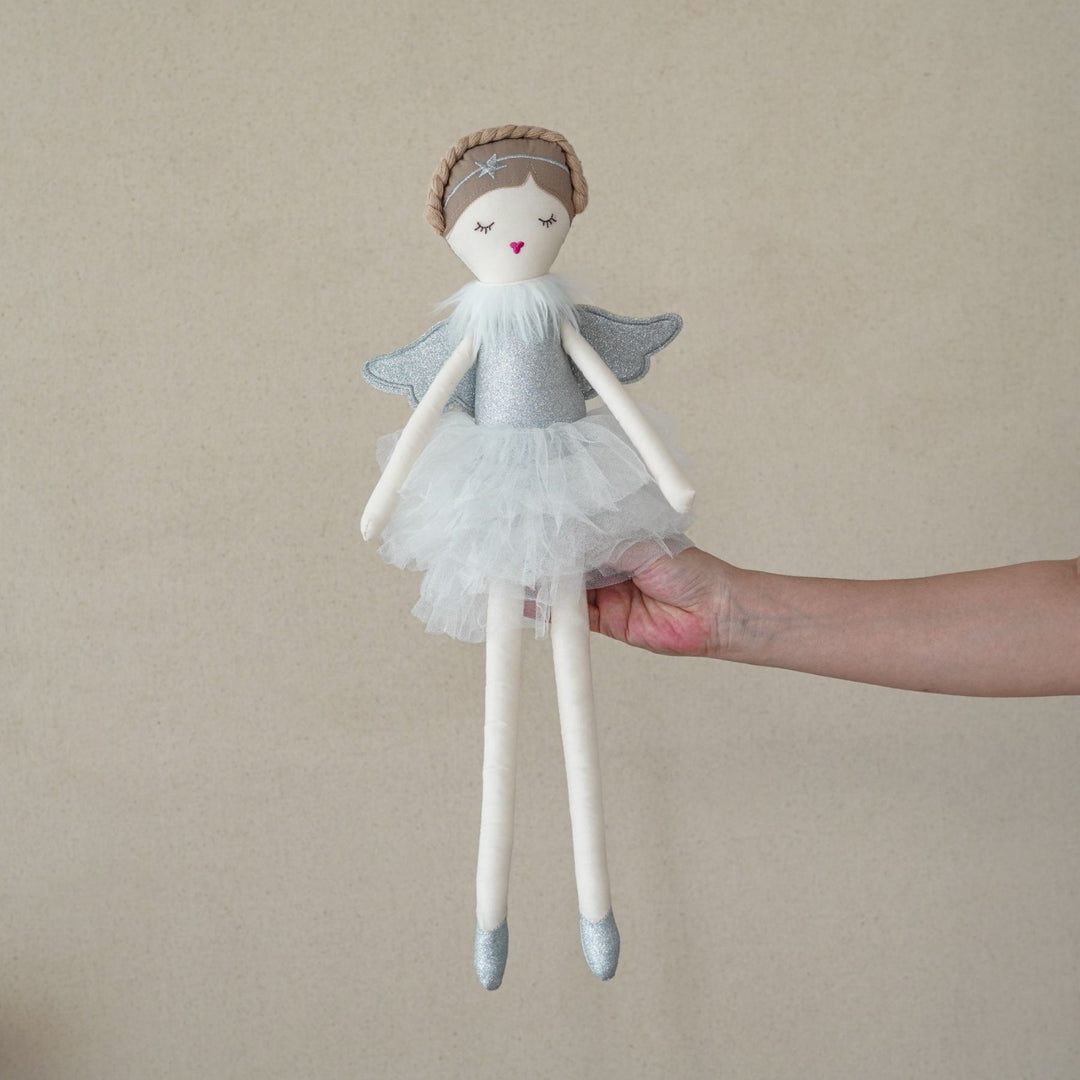 Handmade Plush Princess Rag Doll with Tulle Skirt and Long Striped Legs