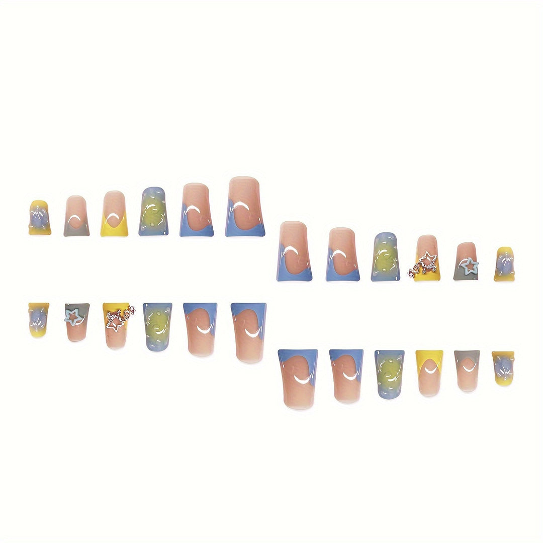 Creative Press-On Nail Art Set with Star and Drip Design Stornfield