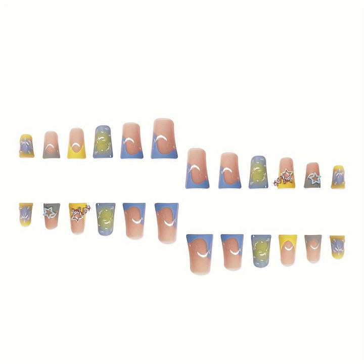 Creative Press-On Nail Art Set with Star and Drip Design Stornfield