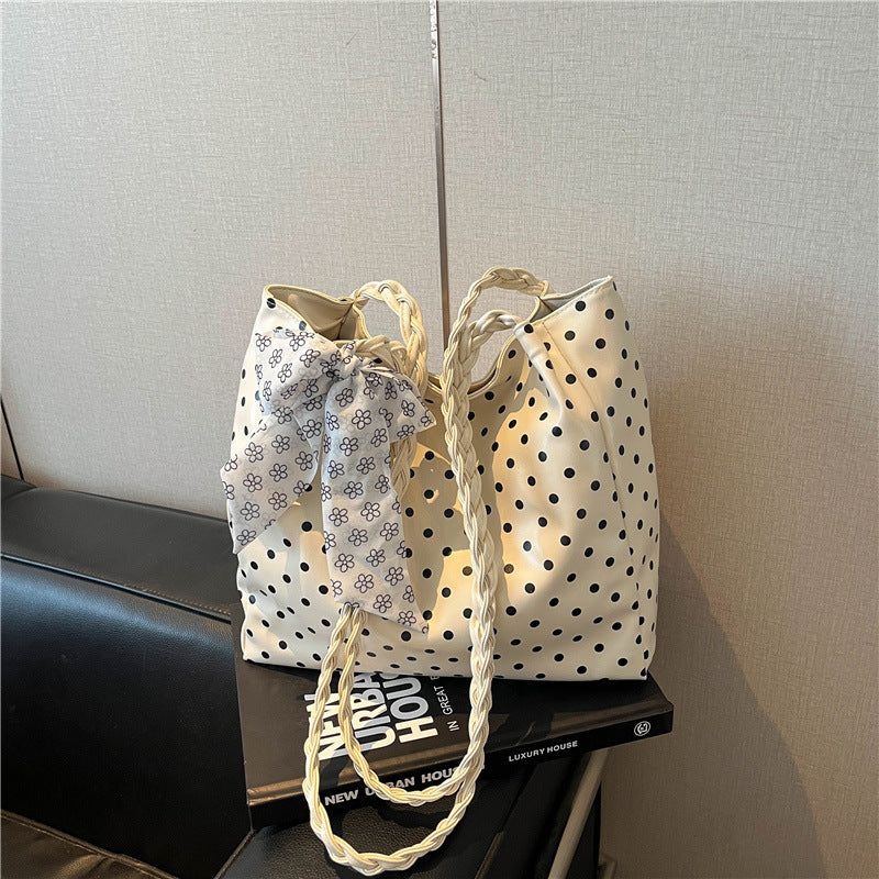 Playful Bow-Accent Polka Dot Tote Bag