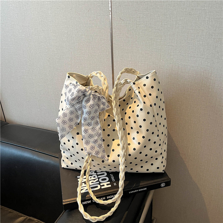 Playful Bow-Accent Polka Dot Tote Bag