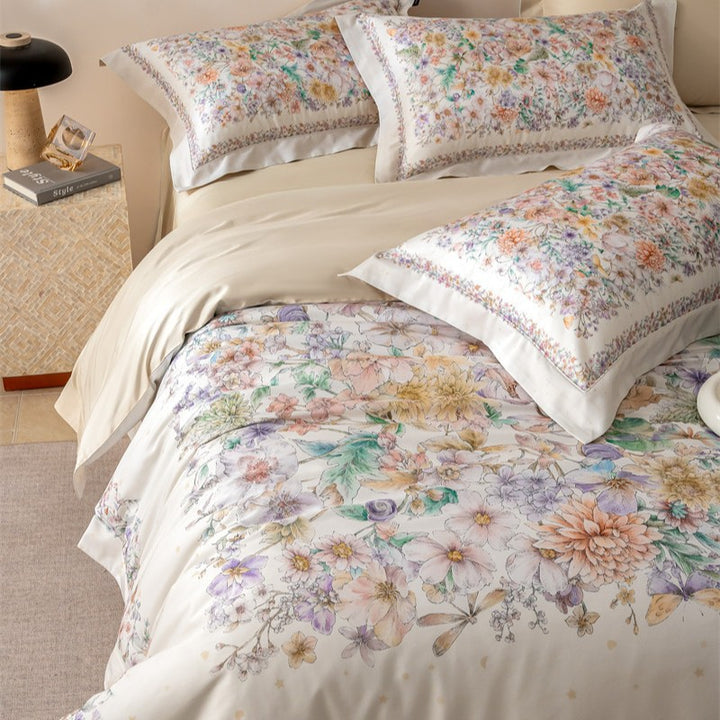 Reversible Botanical-Print Cotton Sateen Duvet Cover Set with Silky Sateen Reverse & Hidden Closure