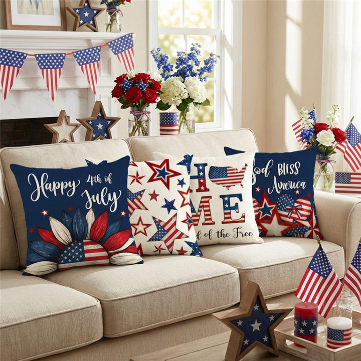 Patriotic Decorative Throw Pillow Cover with USA Map and 'Home' Typography