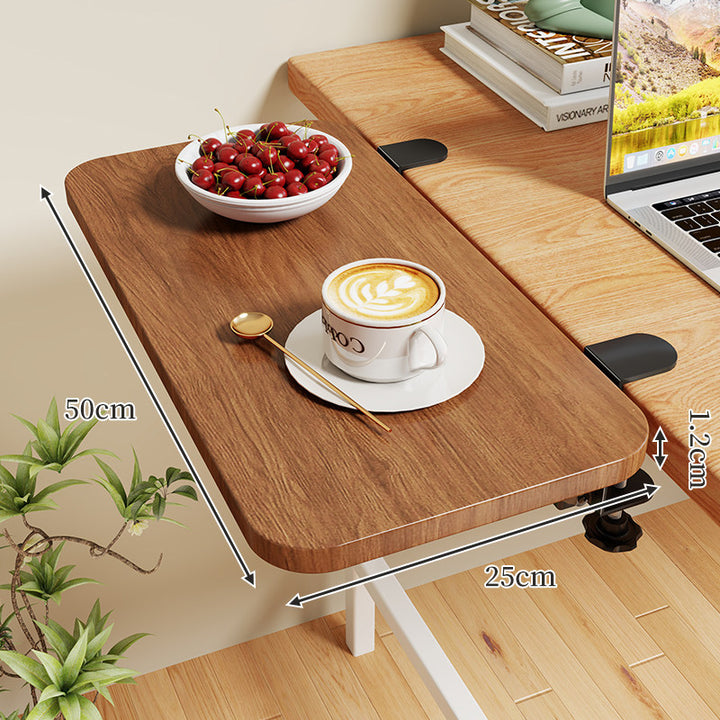 Clamp-On Expandable Desk Side Table Shelf with Wide Smooth Surface and Slim Adjustable Clamp