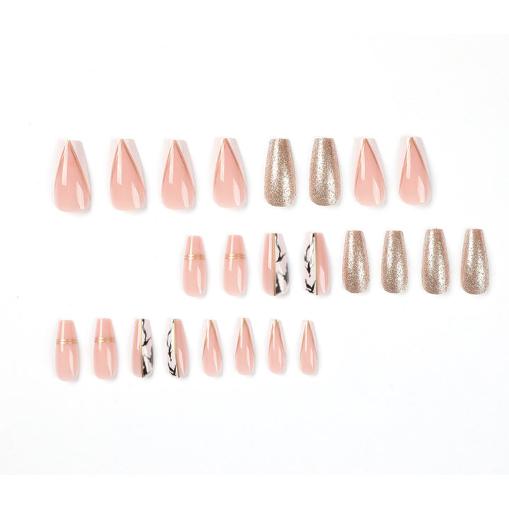 Exquisite artificial nails with elegant glitter and marble pattern Stornfield