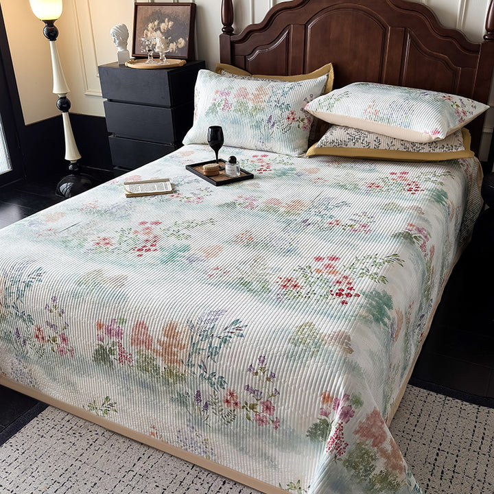 Quilted Botanical Cotton Bedspread and Pillow Sham Set