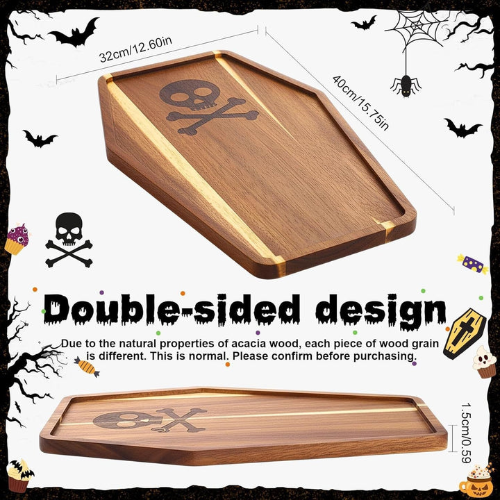 Skull-shaped cutting and serving board made of acacia wood with skull engraving