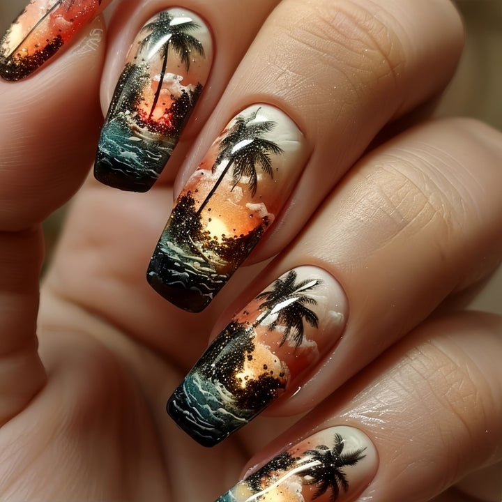 Artificial nails with tropical palm design Stornfield