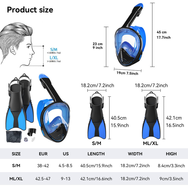 Snorkel set with full face mask and high-quality fins Stornfield