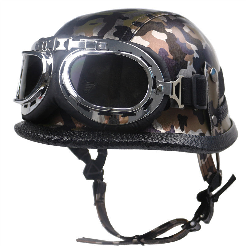 Vintage Leather Biker Helmet with Goggles Stornfield