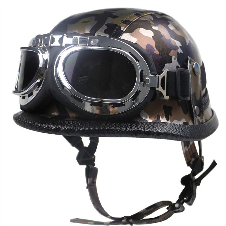 Vintage Leather Biker Helmet with Goggles Stornfield