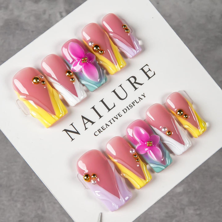Artistic Floral Press-On Nail Design