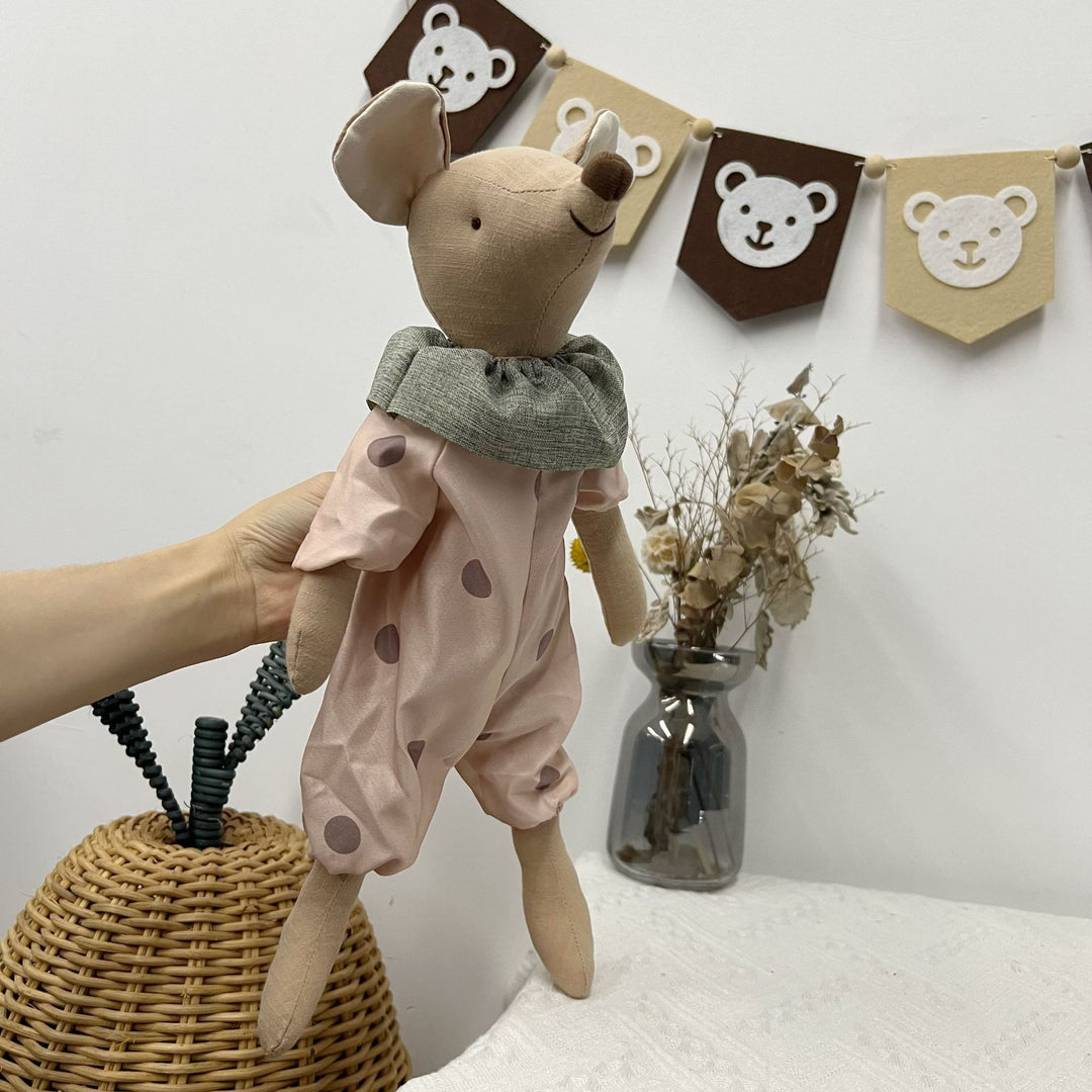 Handcrafted Linen Elephant Soft Toy with Ruffled Collar
