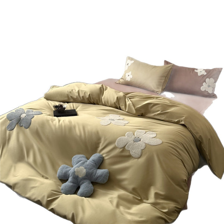 Chenille Floral Appliqué Sateen Duvet Cover Set with Plush Accent Pillow