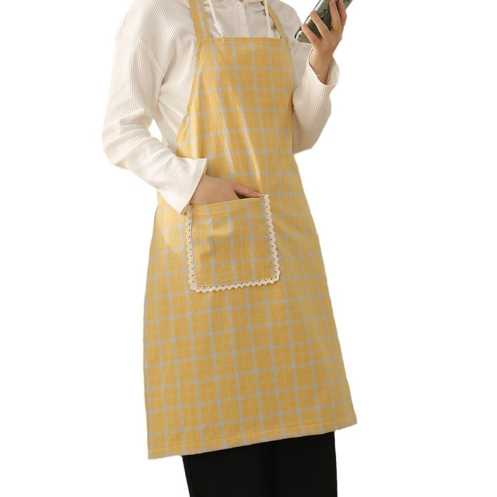 Bib apron made of cotton blend with patch pocket and lace trim Stornfield
