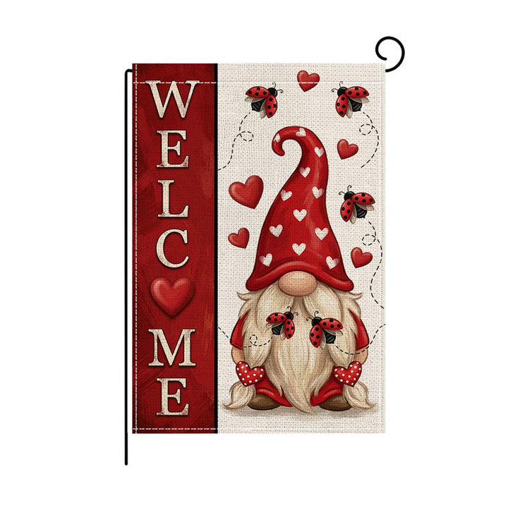 Double-Sided Burlap-Texture Rose Heart Wreath Welcome Garden Flag