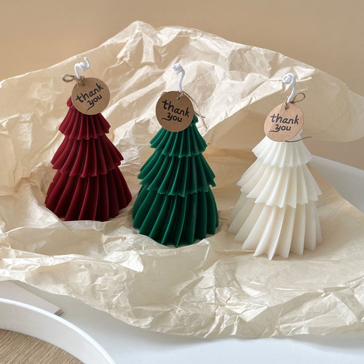 Tiered Pleated Sculptural Holiday Tree Candle Centerpiece